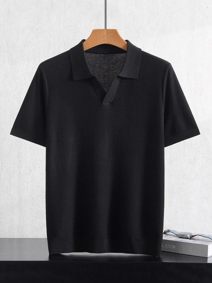 Camiseta Polo Masculina Nova de Verão 100% Liocel, Gola Polo, Cor Sólida, Malha Fina, Pulôver Casual de Negócios, Manga Curta