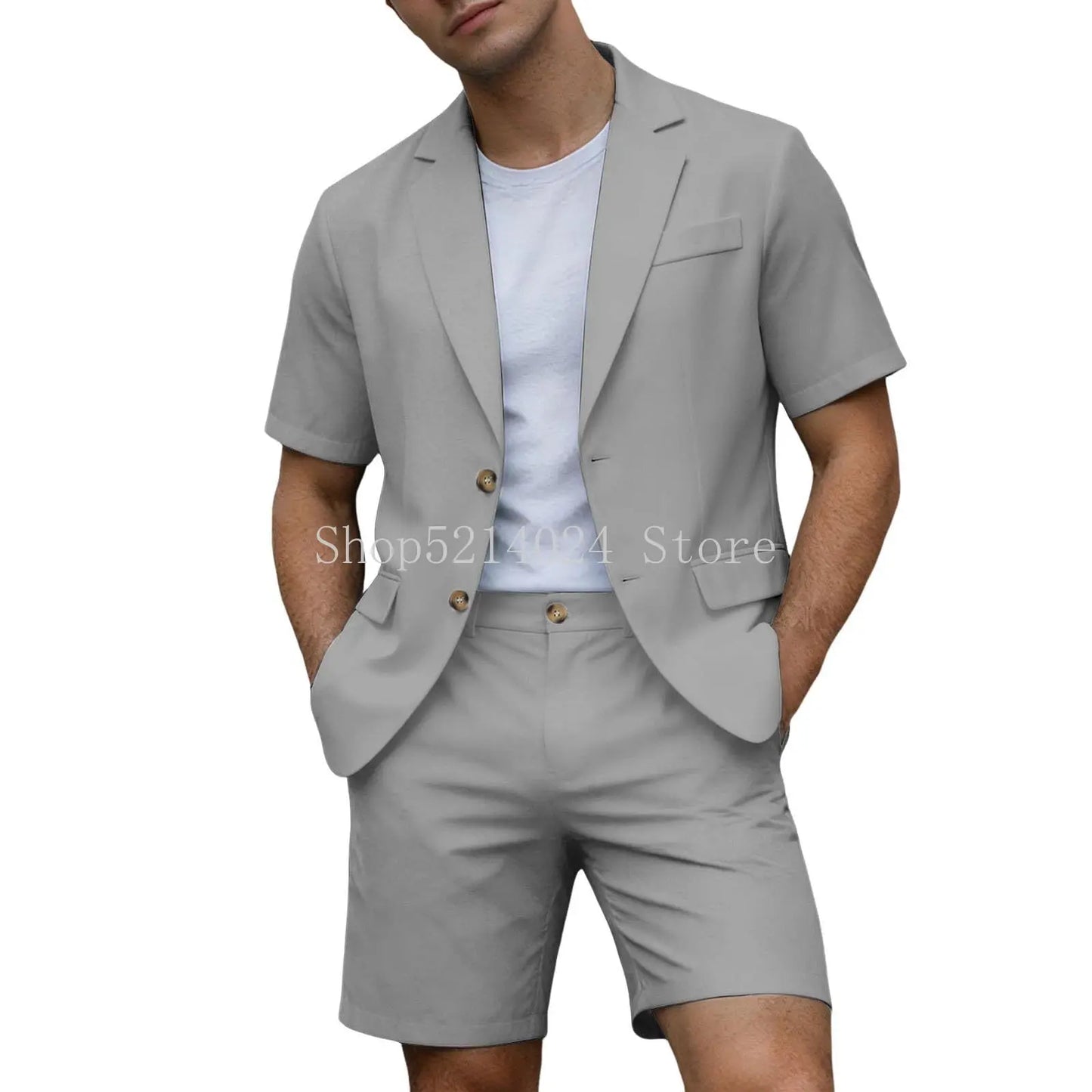Conjuntos para Homens Blazer de Manga Curta e Calças Curtas Leves para Casamento, Festa, Negócios e Trajes Formais