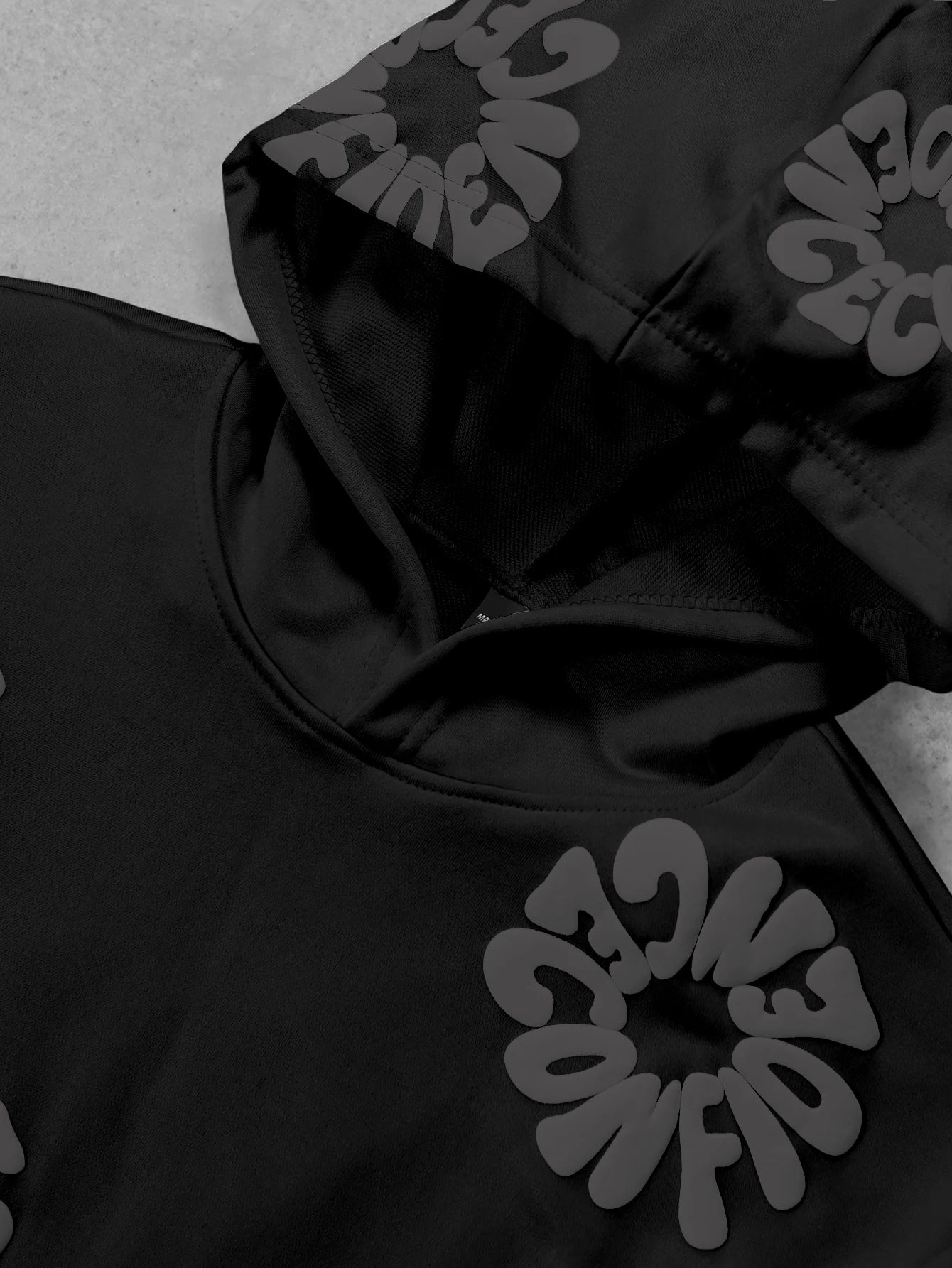 Moletom Masculino Streetwear com Estampa Floral 3D em Relevo e Letras, Poliéster Preto, Bolso Canguru, Tamanhos S-2XL, 1 Peça