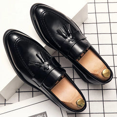 Sapatos de Couro com Franjas para Casamento Masculino, Mocassins Clássicos Formais de Couro, Sapatos Casuais de Negócios para Homens, Sapatos Sociais Brogue