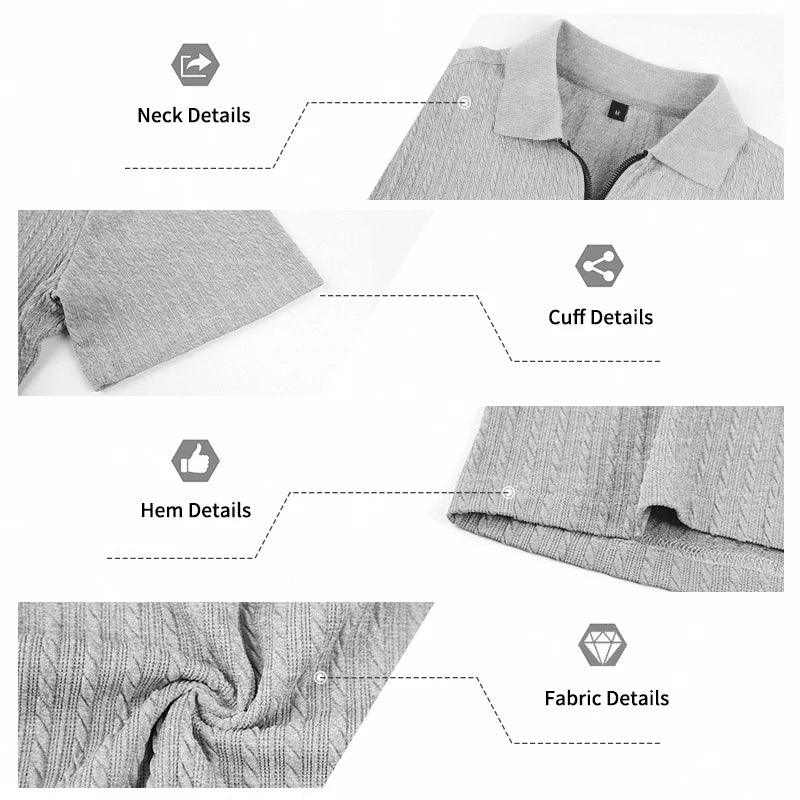 Camisa Polo Masculina de Verão Casual com Textura Tricotada Simples de Manga Curta |   Camiseta Casual Texturizada de Manga Curta (Várias Cores)