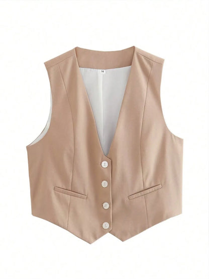 HH Moda Feminina Terno Sólido Colete Sem Mangas Colete Recortado Tops Coletes Primavera Verão Casual Senhora de Escritório Chic Tops