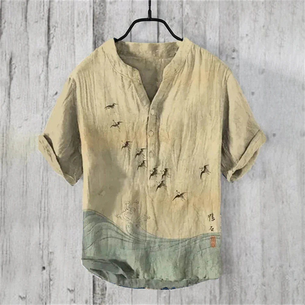 Camisa Polo Masculina de Manga Curta com Estampa de Carpa Japonesa Retro Ukiyo-E, Confortável e de Alta Qualidade