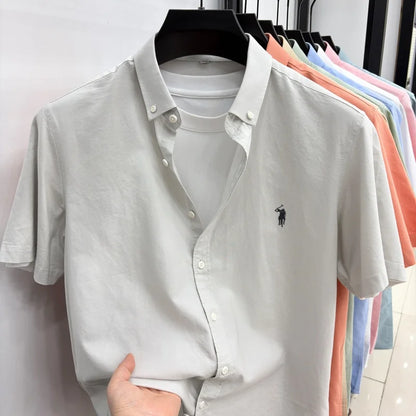 Camiseta masculina 100% algodão puro manga curta nova com bordado Paul Pony de marca de alta qualidade casual para negócios moderna e respirável