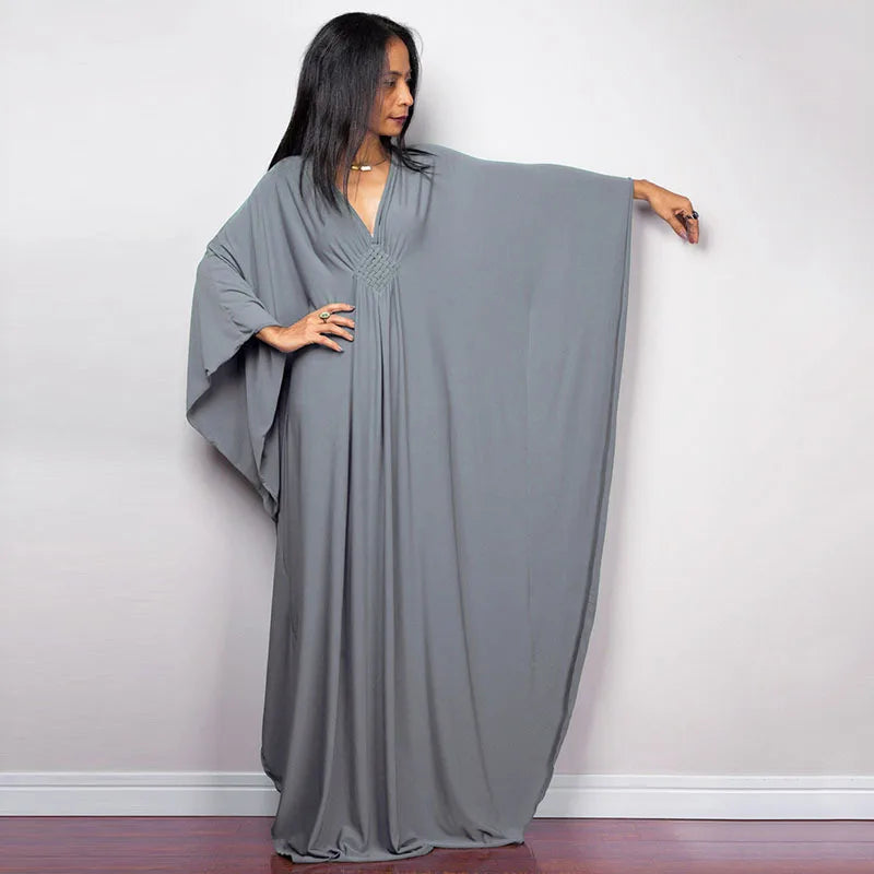 Vestidos caftan plus size para mulheres, cor sólida, plus size, vestido de praia, decote em v, solto, macio, caftan, loungewear