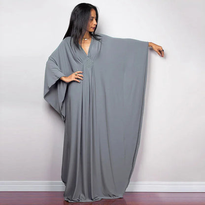 Vestidos caftan plus size para mulheres, cor sólida, plus size, vestido de praia, decote em v, solto, macio, caftan, loungewear