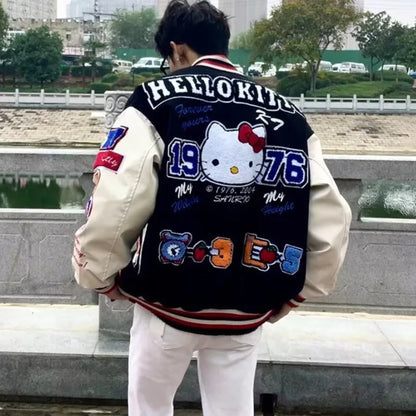 2025 americano retro gato reunindo bordado emenda uniforme de beisebol para homens e mulheres marca de moda solta gola jaqueta