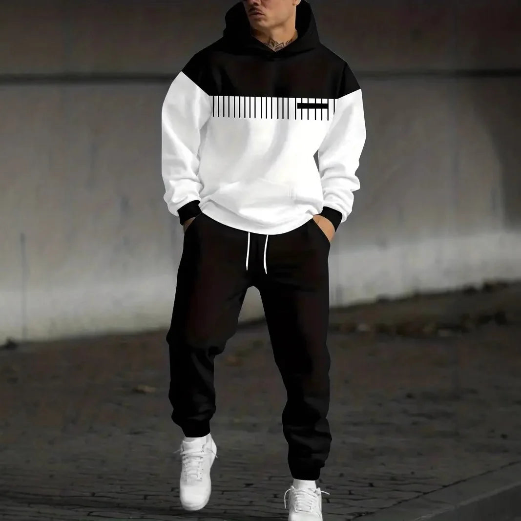 Conjunto Masculino 2026: Moletom com Capuz e Calça Jogger Estampados Digitalmente – Agasalho Esportivo Casual de Verão com Estampa Gráfica (2 Peças)