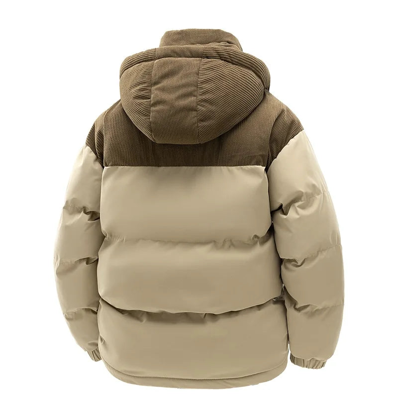 Casaco de Inverno Masculino KIDWHXR, Parka Acolchoada Quente com Capuz, Jaqueta Casual Solta com Bolso e Zíper, Manga Longa