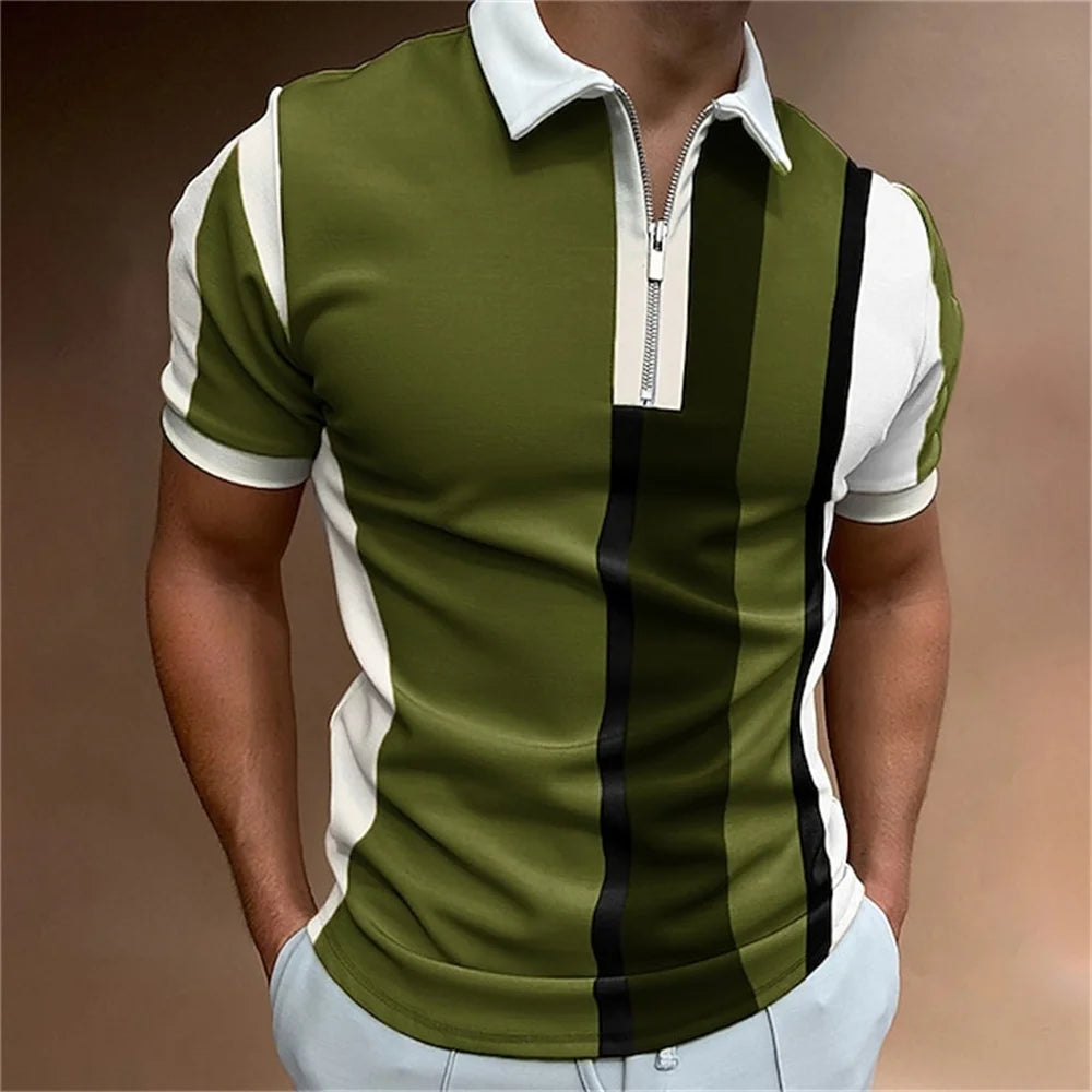 Camisa polo masculina listras manga curta camiseta masculina respirável topos negócios turn down collar streetwear marca de luxo alta qualidade