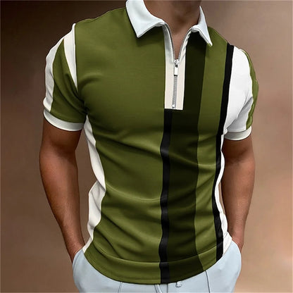 Camisa polo masculina listras manga curta camiseta masculina respirável topos negócios turn down collar streetwear marca de luxo alta qualidade