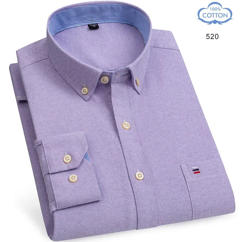 2025 camisa social masculina puro algodão oxford marca de luxo fino macio abotoado xadrez formal trabalho roupas ocidentais