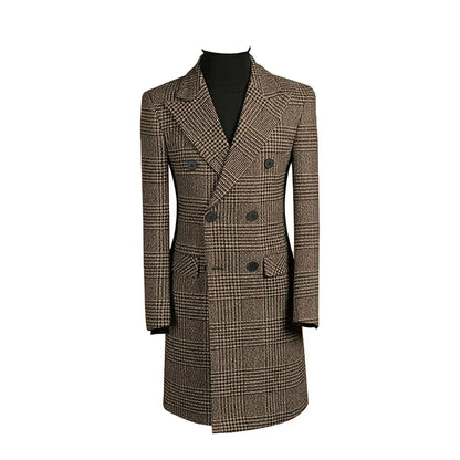Outono inverno houndstooth casaco longo masculino duplo breasted jaqueta clássica para casamento formal blazers noivo negócios smoking