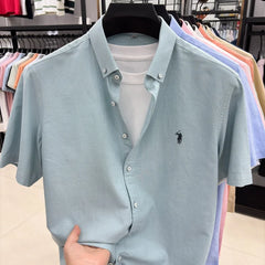 Camiseta masculina 100% algodão puro manga curta nova com bordado Paul Pony de marca de alta qualidade casual para negócios moderna e respirável