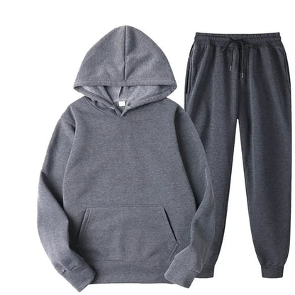 Conjunto de fato de treino masculino, 2 peças: camisola com capuz e calças com cordão, roupa de desporto para homem e mulher, ideal para corrida e atividades desportivas no outono.