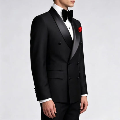 Terno masculino preto, 2 peças, botão duplo com lapela preta, para casamento, noivo, negócios, aniversário, banquete, trabalho, jaqueta e calças