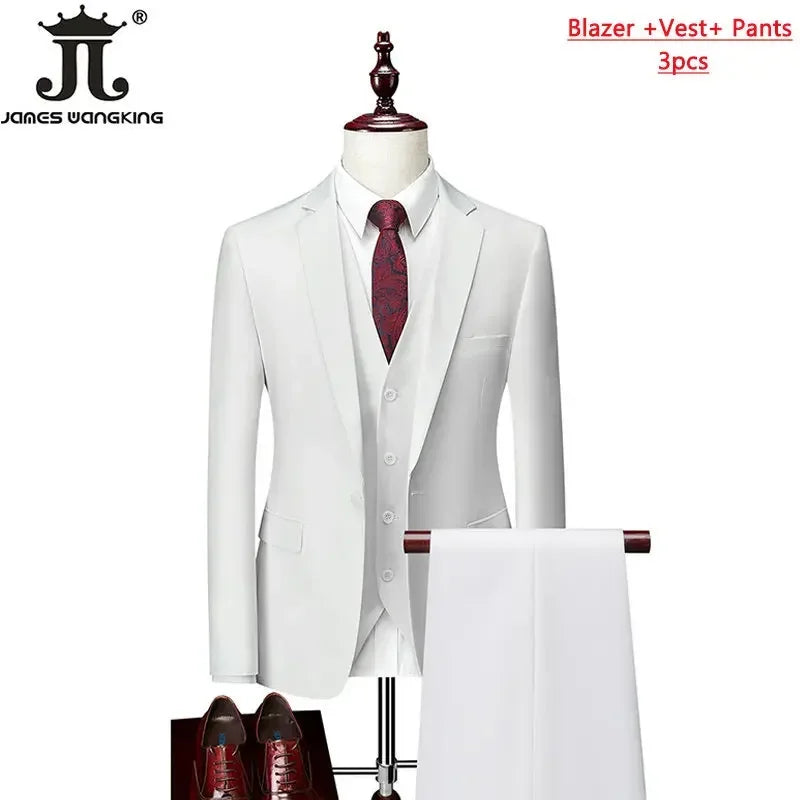 M-6XL 15 Cores (Jaqueta+Colete+Calças) Trajes Formais para Escritório Masculinos Vestido de Casamento para Noivos Vestido de Festa Terno de Cor Sólida