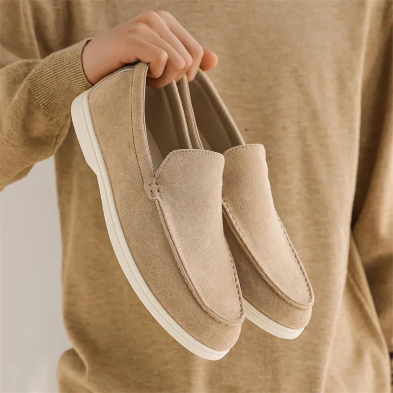 Sapatos casuais masculinos de couro de camurça, mocassins clássicos estilo britânico, sapatos masculinos leves e macios, mocassins masculinos sem cadarço para dirigir