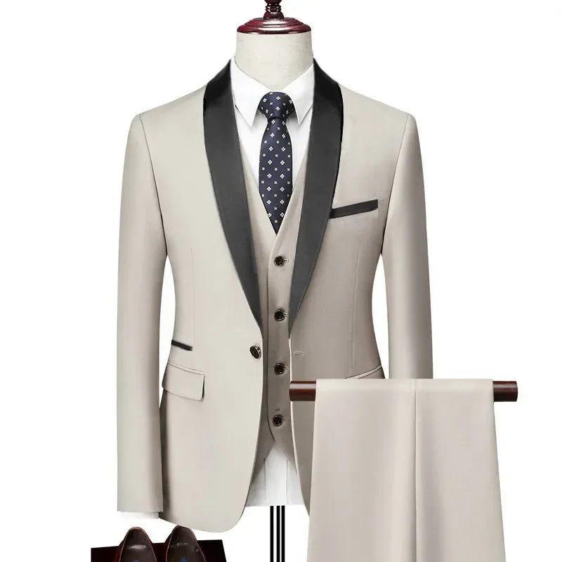 Lapela masculina preto terno conjunto casaco colete calças/negócios padrinhos noivo vestido de casamento fprmal blazer calças