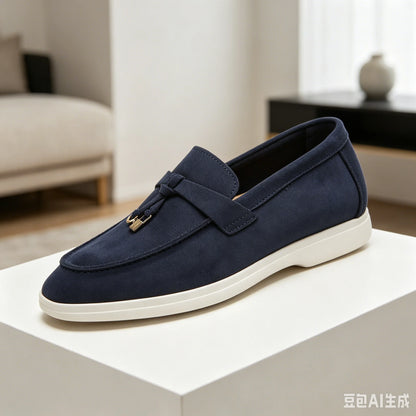 Mocassins Masculinos de Camurça com Borlas, Sola Plana Leve Antiderrapante para Uso Diário, Escritório e Direção - Novo Desai 2026