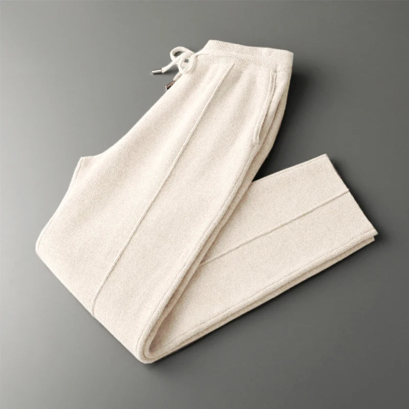 Outono e inverno novo grosso lazer calças de caxemira calças de malha fina masculina 100% calças de lã pura para manter aquecido