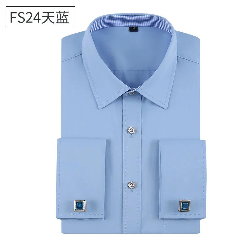 Social formal francês manguito manga longa camisa masculina festa de casamento escritório trabalho masculino vestido camisa cor sólida camisas brancas negócios 6xl