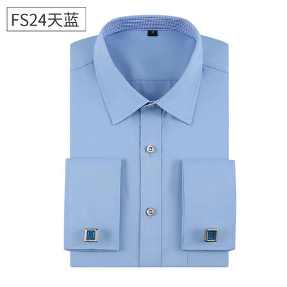 Social formal francês manguito manga longa camisa masculina festa de casamento escritório trabalho masculino vestido camisa cor sólida camisas brancas negócios 6xl