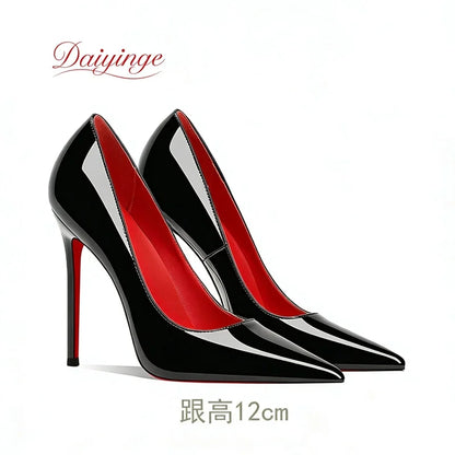 Sapatos femininos da tendência 2026: luxuosos, com sola vermelha, salto alto, bico fino, scarpin agulha de 12 cm, confortáveis para festas e casamentos.