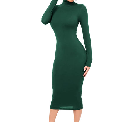 Inverno preto gola alta sexy vestido feminino outono manga longa magro midi boydcon casual azul pelúcia na altura do joelho festa clube