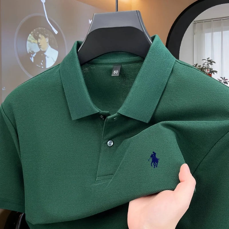 Camisa Polo Masculina de Manga Curta 100% Algodão Puro de Marca de Luxo, Coleção Verão 2026, com Bordado de Pônei, Estilo Golfe e Casual