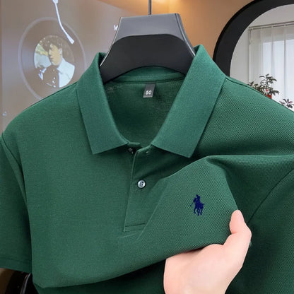 Camisa Polo Masculina de Manga Curta 100% Algodão Puro de Marca de Luxo, Coleção Verão 2026, com Bordado de Pônei, Estilo Golfe e Casual
