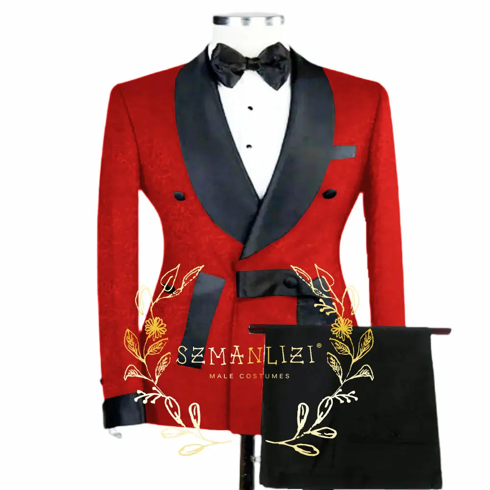 Novo elegante preto jacquard padrinhos festa de formatura duplo breasted casamento smoking fino ajuste xale lapela noivo melhor homem
