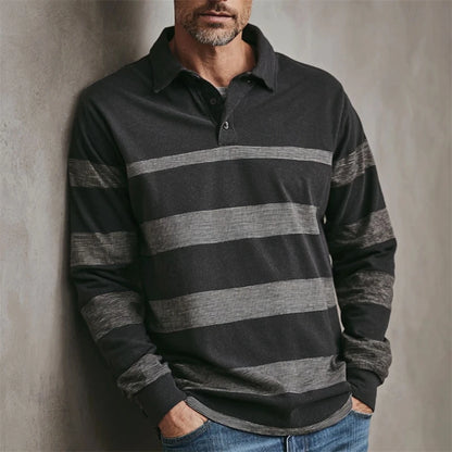 Simple Fashion Striped Graphic Polo Shirts For Men Casual Retro 3D Printed Long Sleeve Golf Polo Loose Daily Wear Business Tops