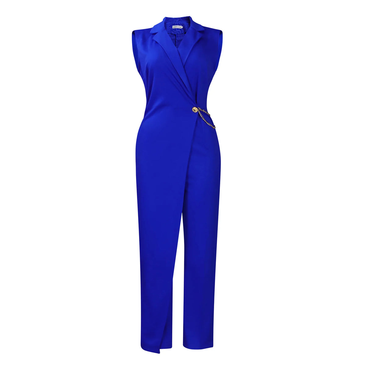 Moda feminina sem mangas terno gola cintura corrente macacão primavera verão sólido sem mangas de perna larga & playsuits macacão