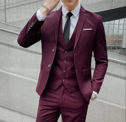 Terno (blazer + colete + calças) masculino elegante cavalheiro negócios estilo britânico cor sólida banquete anfitrião casual terno de casamento