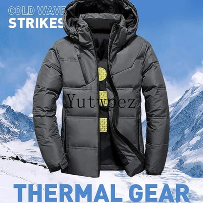 Jaqueta Masculina de Inverno 2026 Corta-Vento para Escalada com Capuz Removível, Parka Esportiva Casual para Caminhada ao Ar Livre, Casaco de Pluma de Pato Branco