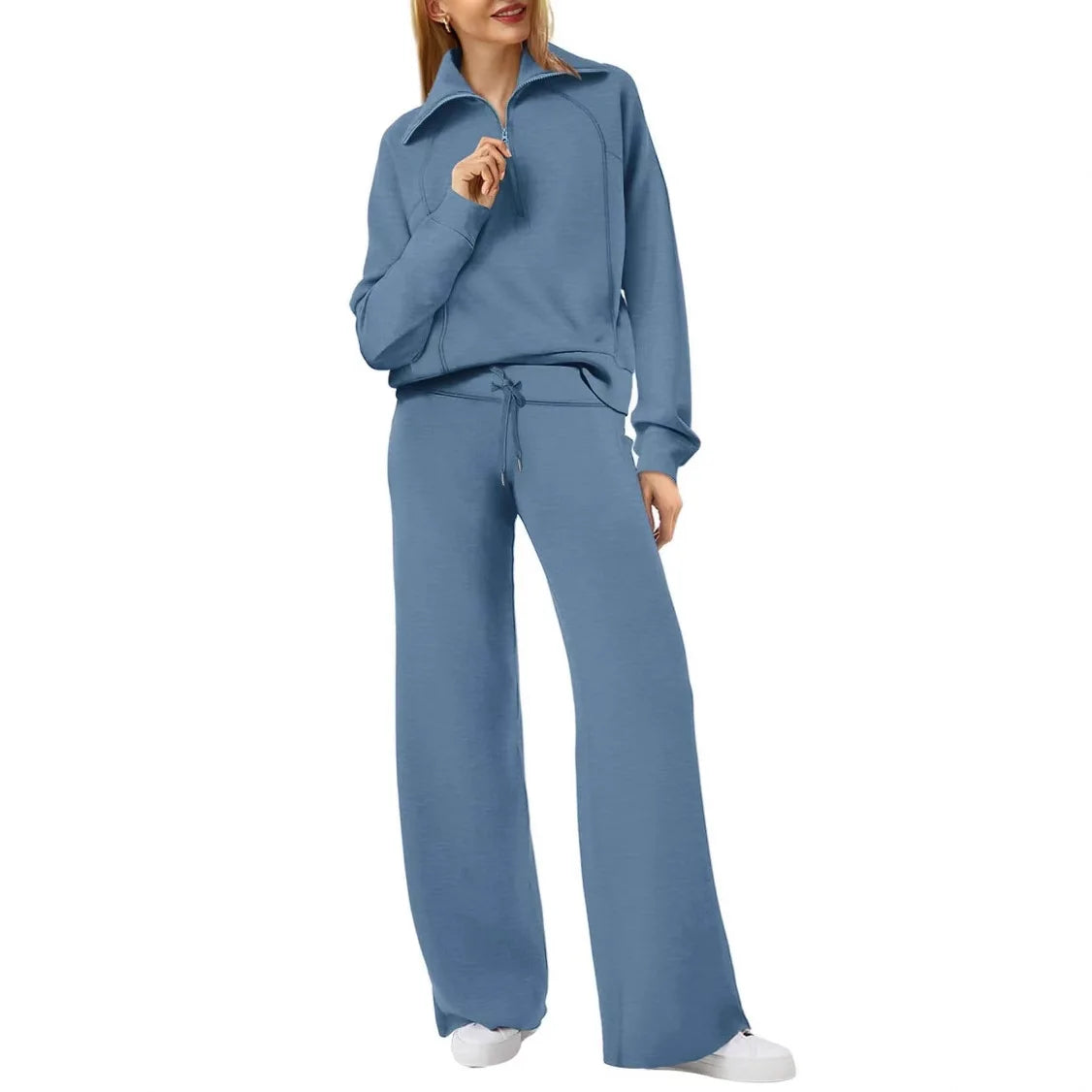 Conjunto de Moletom Feminino de 2 Peças: Blusão Forrado com Fleece Macio e Calça Fluida para Corrida ao Ar Livre e Viagens