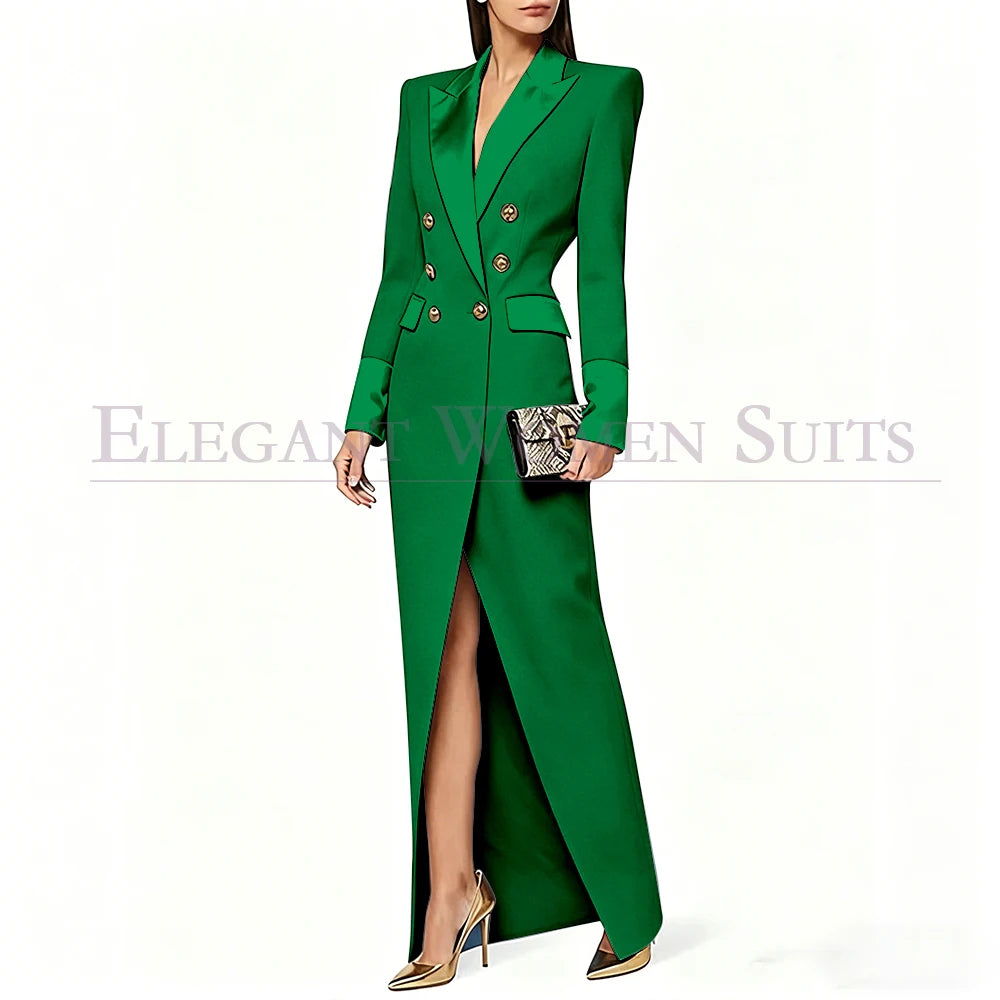 Blazer preto feminino de alta qualidade, com lapela de pico e abotoamento duplo, casaco longo da moda, peça única, luxuoso, estilo Dubai.