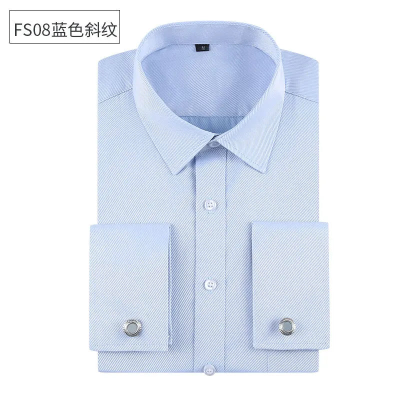 Social formal francês manguito manga longa camisa masculina festa de casamento escritório trabalho masculino vestido camisa cor sólida camisas brancas negócios 6xl
