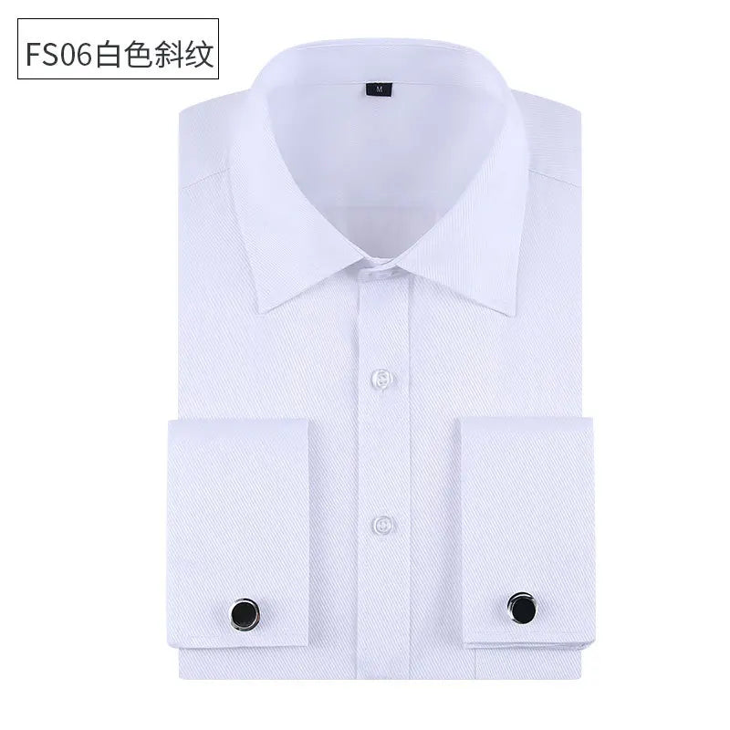 Social formal francês manguito manga longa camisa masculina festa de casamento escritório trabalho masculino vestido camisa cor sólida camisas brancas negócios 6xl