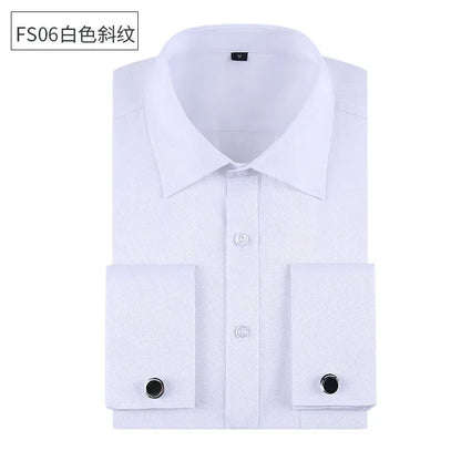 Social formal francês manguito manga longa camisa masculina festa de casamento escritório trabalho masculino vestido camisa cor sólida camisas brancas negócios 6xl