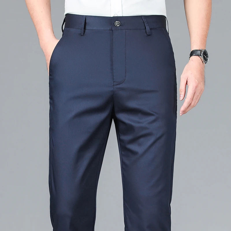 Calça casual fina de fibra de bambu masculina, estilo clássico, moda comercial, marca de luxo masculina, nova, verão 2022