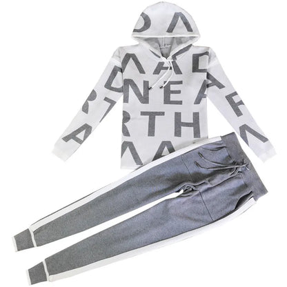 Feminino casual impresso terno de manga comprida gola alta cintura cinched moletom elástico calças senhoras conjunto de duas peças lx1228