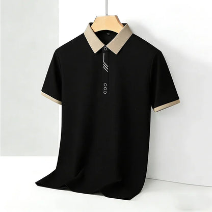 Camisa Polo Masculina de Moda com Gola Contrastante, Manga Curta, Ajuste Slim, Casual para Uso Diário, Top 2026