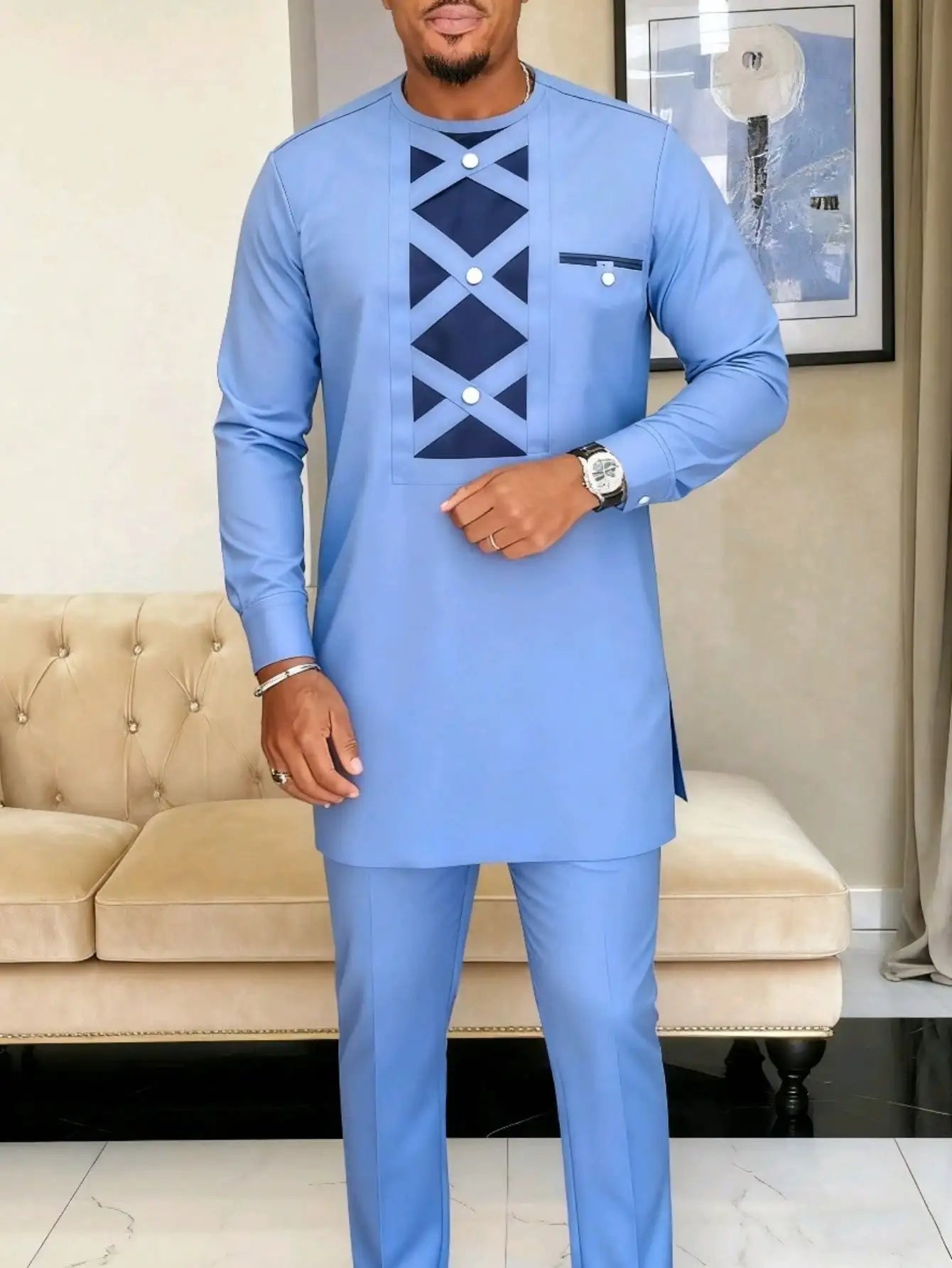 Novo Terno Masculino 2025, Bolso Branco, Conjunto de 2 Peças, Terno Casual de Luxo para Casamento, Estilo Tradicional Africano de Minorias Étnicas