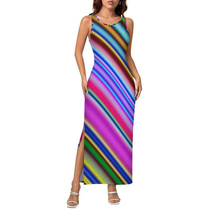 Vestido Bodycon com Estampa Abstrata, Vestido Maxi Retrô de Verão, Sem Mangas, Casual, Estilo Y2k, Tamanho Grande 4XL