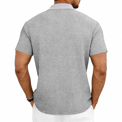 Camisa Polo Masculina de Verão Casual com Textura Tricotada Simples de Manga Curta |   Camiseta Casual Texturizada de Manga Curta (Várias Cores)