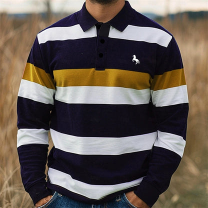 Simple Fashion Striped Polo Shirts For Men Casual Autumn Long Sleeve 3D Printed Golf Polo Shirt Loose Comfortable Lapel Tops