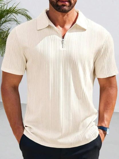 Camisa Masculina com Zíper Frontal, Malha Texturizada, Manga Curta, Casual, Leve, para Golfe