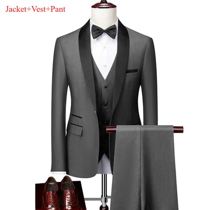 Lapela masculina preto terno conjunto casaco colete calças/negócios padrinhos noivo vestido de casamento fprmal blazer calças